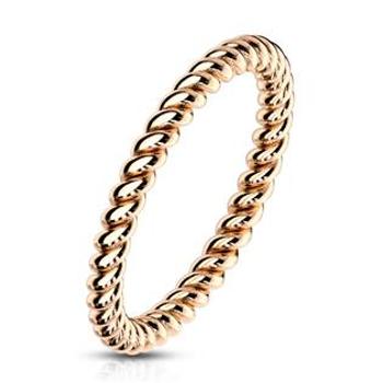 Šperky4U Zlacený ocelový prsten kroucený - velikost 49 - OPR1757RD-49