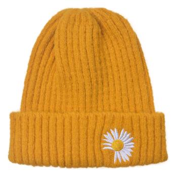 Žlutá dětská zimní čepice s květinou MLLLHA0016Y