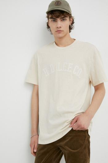 Bavlněné tričko Lee béžová barva, s aplikací