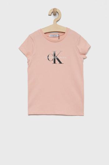 Dětské tričko Calvin Klein Jeans růžová barva