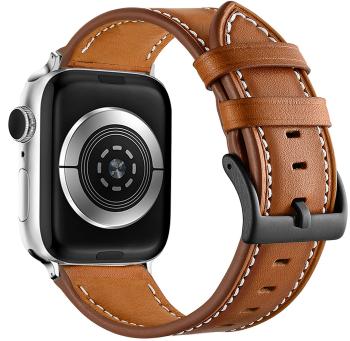 4wrist Kožený řemínek s bílým prošíváním pro Apple Watch - Brown 42/44/45/49 mm