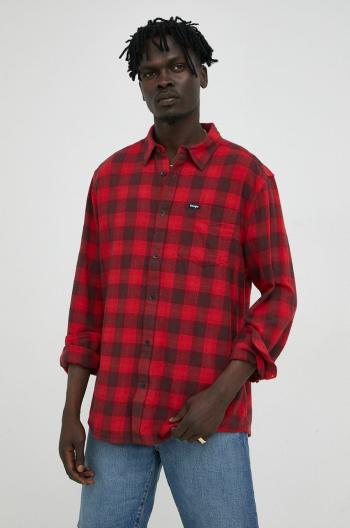 Bavlněné tričko Wrangler červená barva, regular, s klasickým límcem