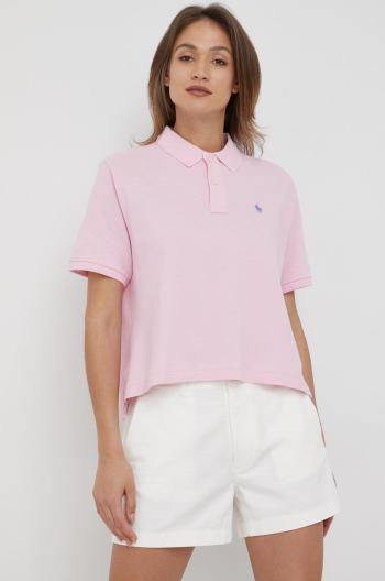 Bavlněné tričko Polo Ralph Lauren růžová barva, s límečkem