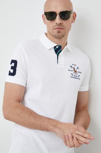 Bavlněné polo tričko Polo Ralph Lauren bílá barva, s aplikací
