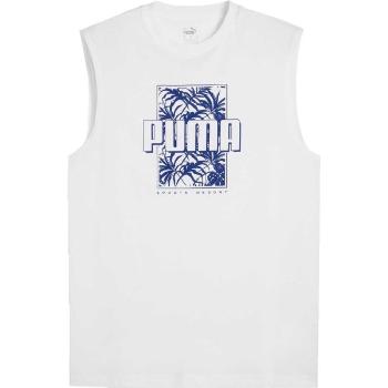 Puma ESSENTIALS + PALMS RESORT SLEEVESS TEE Pánské triko bez rukávů, bílá, velikost