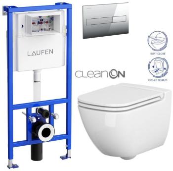 LAUFEN Rámový podomítkový modul CW1 SET s chromovým tlačítkem + WC CERSANIT CLEANON CASPIA + SEDÁTKO H8946600000001CR CP1