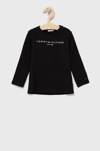 Dětská bavlněná košile s dlouhým rukávem Tommy Hilfiger černá barva, s potiskem