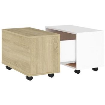 SHUMEE Konferenční stolek bílý a dub sonoma 60 × 60 × 38 cm dřevotříska, 806863 (806863)