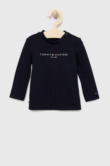 Kojenecké tričko s dlouhým rukávem Tommy Hilfiger tmavomodrá barva, s potiskem