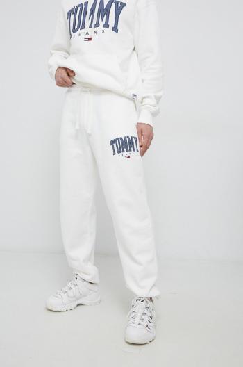 Kalhoty Tommy Jeans pánské, bílá barva, s aplikací
