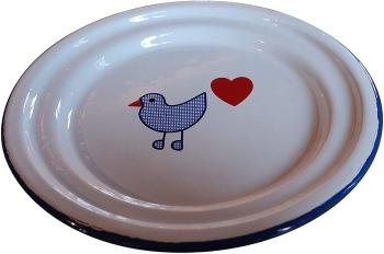 Bílý smaltovaný dezertní talířek s ptáčkem Vogel - Ø 18cm  1503.12