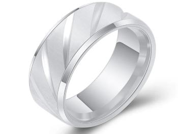 Ziskoun Prsten z chirurgické oceli se šikmými zářezy - stříbrný SR208 Velikost: 8