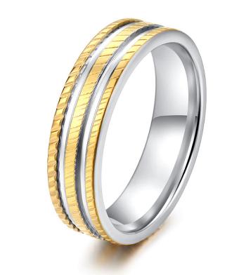 Ziskoun Ocelový prsten Tripl Line stříbrnozlatý SR000097 Velikost: 11
