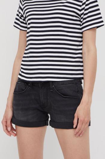 Džínové šortky Pepe Jeans Siouxie dámské, černá barva, hladké, medium waist