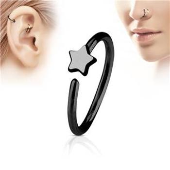 Šperky4U Černý piercing do nosu/ucha kruh s hvězdou - N0053-K