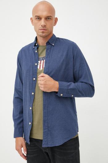 Bavlněné tričko Selected Homme tmavomodrá barva, slim, s límečkem button-down