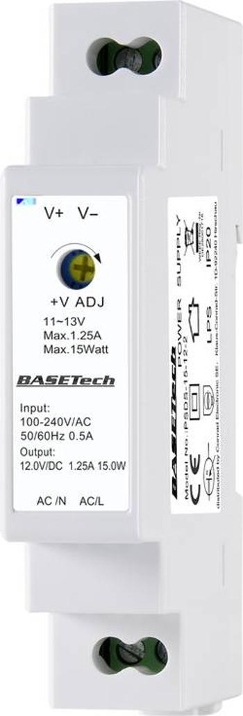 Síťový zdroj na DIN lištu Basetech PSDS-15-12-2, 1 x, 12 V, 1.25 A, 15 W