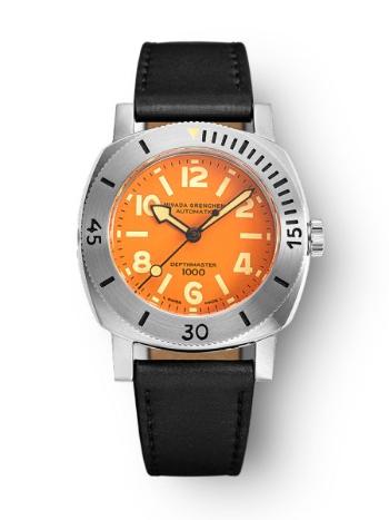 Nivada Grenchen Depthmaster Numerals Orange - Black Leather