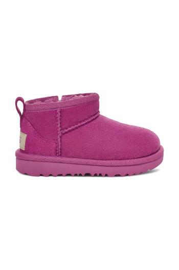 Dětské semišové sněhule UGG T CLASSIC ULTRA MINI fialová barva