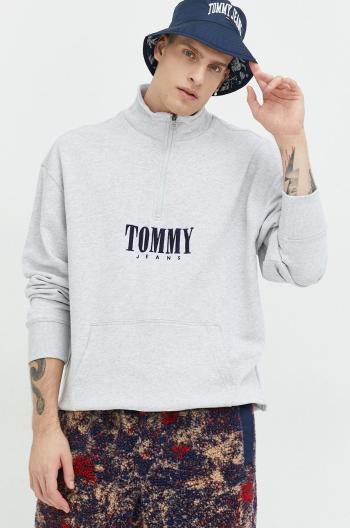 Bavlněná mikina Tommy Jeans pánská, šedá barva, melanžová