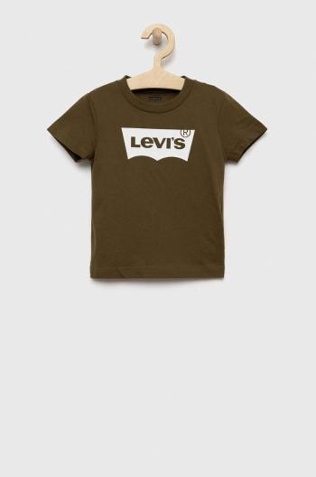 Dětské bavlněné tričko Levi's zelená barva, s potiskem