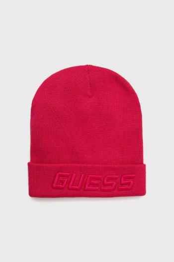 Čepice Guess růžová barva, z husté pleteniny
