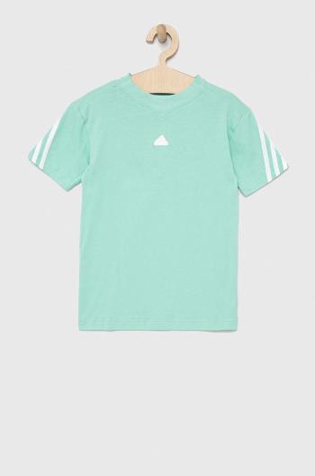Dětské bavlněné tričko adidas U FI 3S tyrkysová barva
