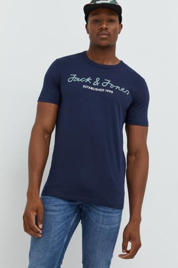 Bavlněné tričko Jack & Jones Jcoberg tmavomodrá barva, s potiskem