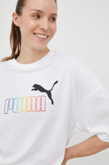 Bavlněné tričko Puma bílá barva