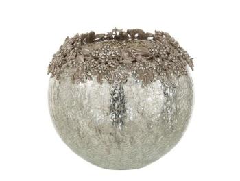 Skleněný svicen na čajovou svíčku se stříbrným zdobením a kamínky Luxy - Ø  16*15cm 7782