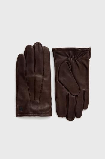 Kožené rukavice Karl Lagerfeld pánské, hnědá barva