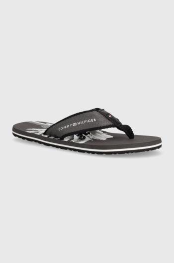 Žabky Tommy Hilfiger PALM PRINT BEACH SANDAL pánské, šedá barva, FM0FM05026