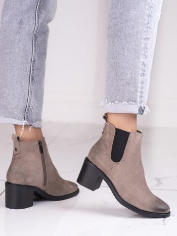 Klasické dámské  kotníčkové boty hnědé na širokém podpatku