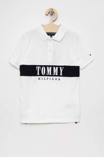 Dětské polo tričko Tommy Hilfiger bílá barva, s aplikací