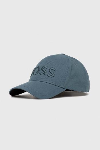 Bavlněná baseballová čepice BOSS tyrkysová barva, s aplikací