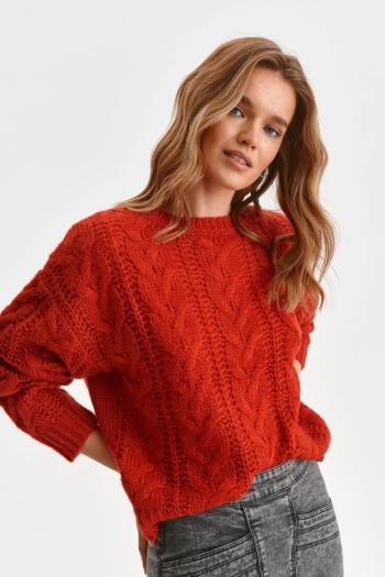 Červený pulovr s copánkovým vzorem SSW3446