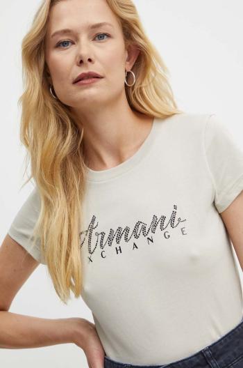 Bavlněné tričko Armani Exchange béžová barva