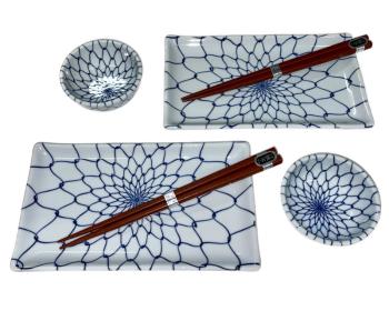 Sushi set White & Blue Net Design MIJ 4 ks