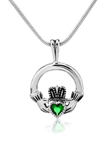 Silvego Stříbrný přívěsek Claddagh se zeleným zirkonem PRMP21657