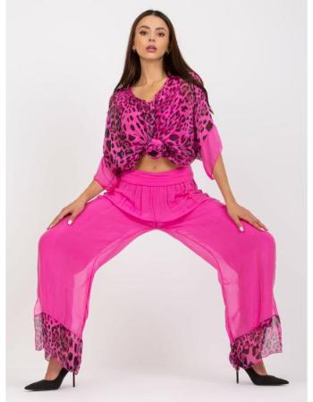 Dámské kalhoty s širokými nohavicemi a podšívkou RASCHELE růžové látkové 