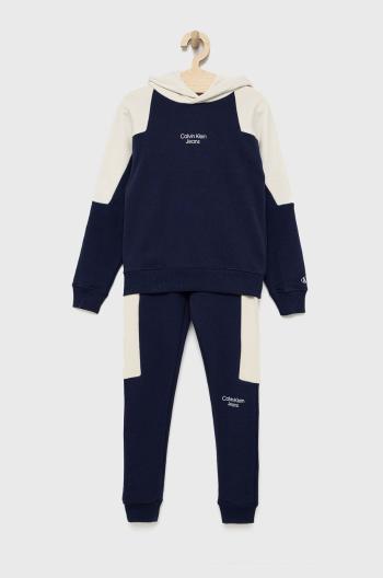 Dětská bavlněná tepláková souprava Calvin Klein Jeans tmavomodrá barva