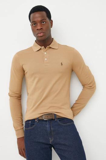 Bavlněné tričko s dlouhým rukávem Polo Ralph Lauren béžová barva