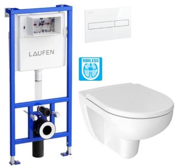 LAUFEN Rámový podomítkový modul CW1 SET s bílým tlačítkem + WC JIKA LYRA PLUS RIMLESS + SEDÁTKO DURAPLAST H8946600000001BI LY1