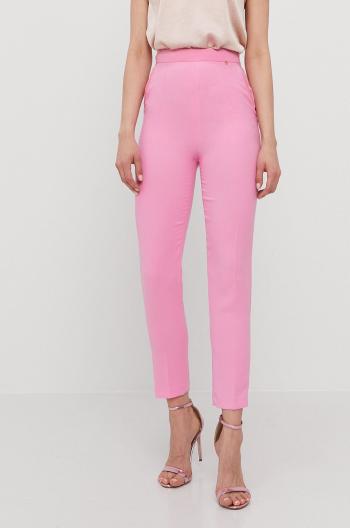 Kalhoty Nissa dámské, růžová barva, jednoduché, high waist