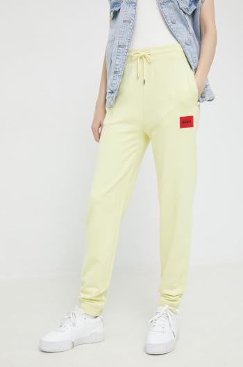 Kalhoty HUGO dámské, žlutá barva, hladké