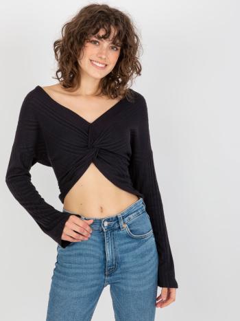 ČERNÝ ŽEBROVANÝ CROP TOP S UZLEM -YP-BZ-CBU0181.05P-BLACK Velikost: M