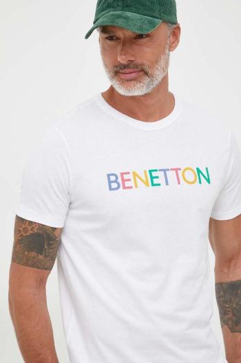 Bavlněné tričko United Colors of Benetton bílá barva, s potiskem