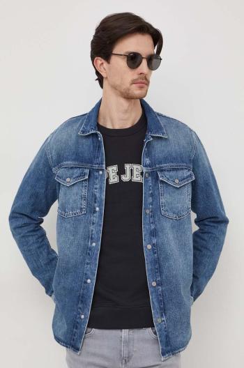 Džínová košile Pepe Jeans Dave Liberty pánská, tmavomodrá barva, regular, s klasickým límcem, PM308286