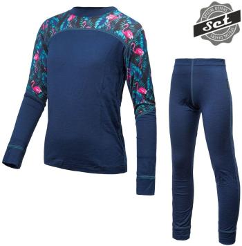 SENSOR MERINO IMPRESS SET dětský triko dl.rukáv + spodky deep blue/floral Velikost: 150