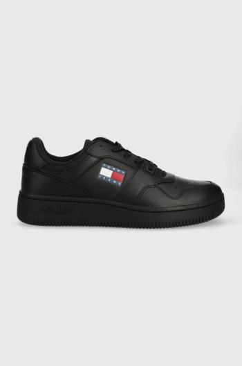 Kožené sneakers boty Tommy Jeans Retro Basket Tjm Ess černá barva